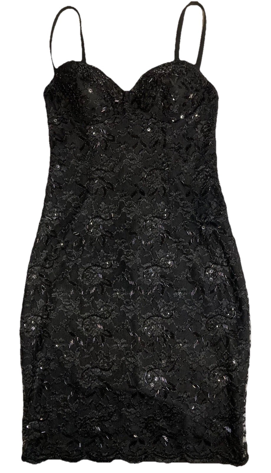 Vintage 80’s 90’s CONTEMPO CASUALS Black Evening Party Beaded Sequins Dress Med