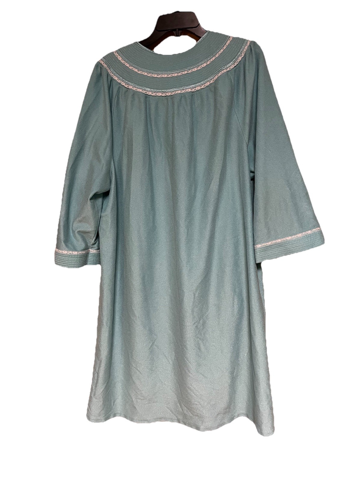 Vintage SEARS Just For Women House Coat Blue Size 2X Pearl Snap Lace Made In USA