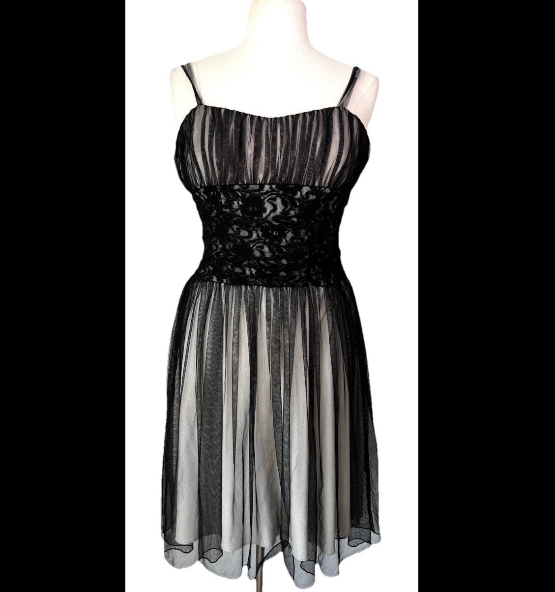 VTG Fairy Goth Witchy Whimsigoth Dark Boho Sheer Lace Dress L Black Made In USA