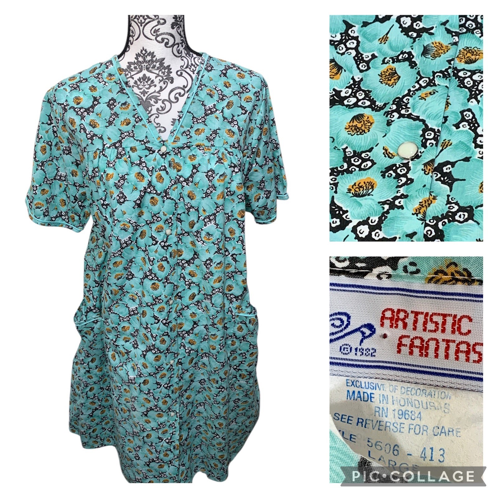 Vintage House Dress Patio Lounger Snap Front Robe Duster Mumu Large Grannycore