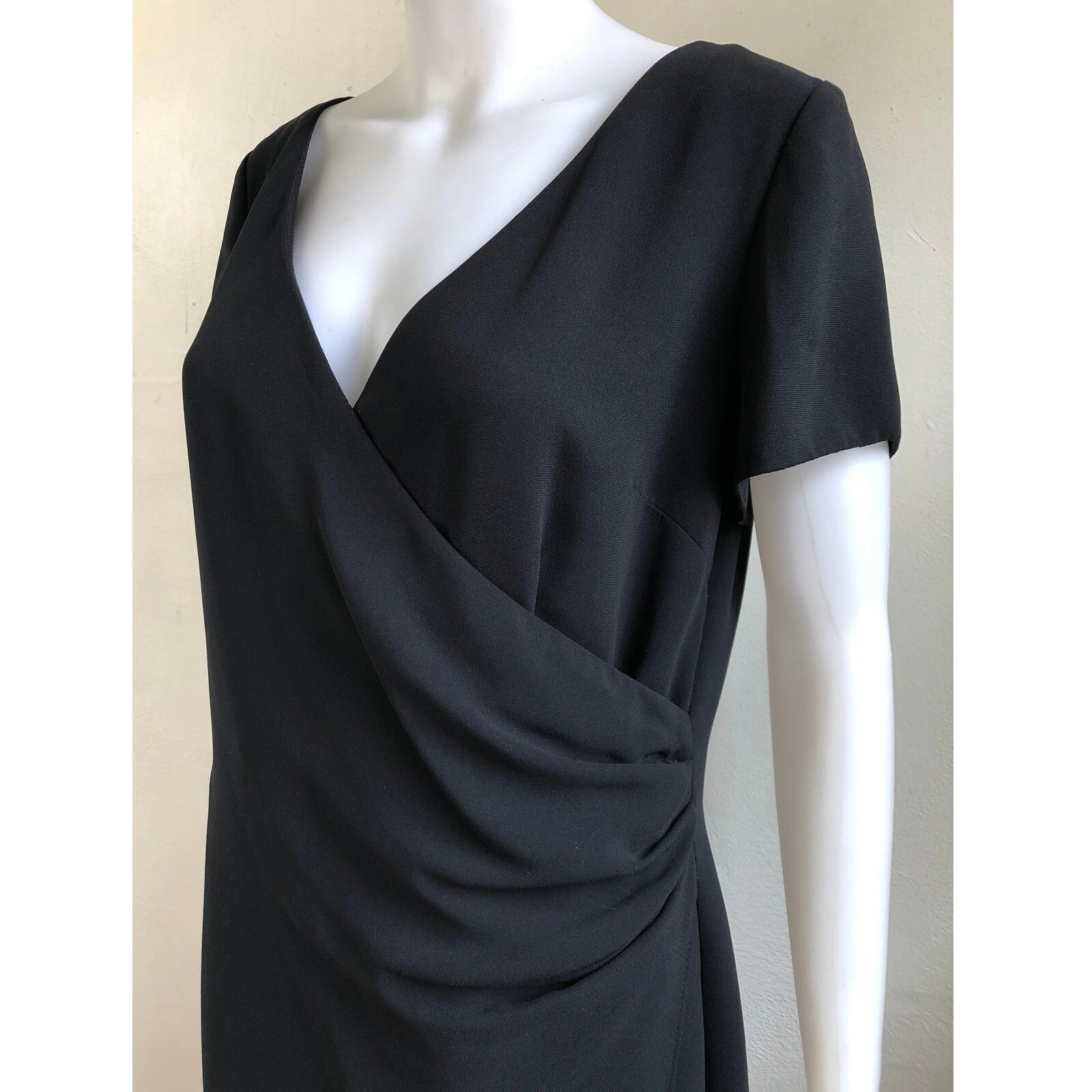 Vintage Black Sheath Dress Size Medium 1990s David Warren Minimalist Surplice