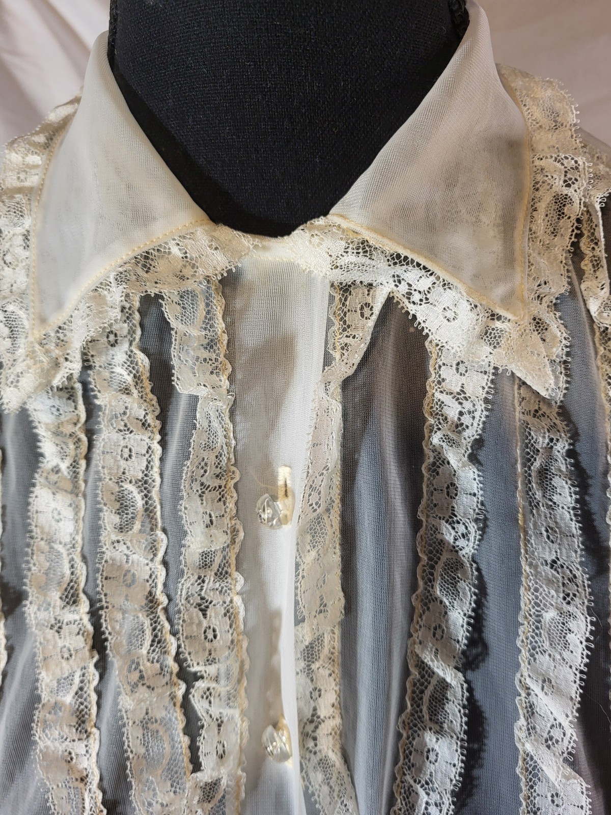 Vintage Victorian-revival sheer nylon blouse Diane Young Small Lace Blouse