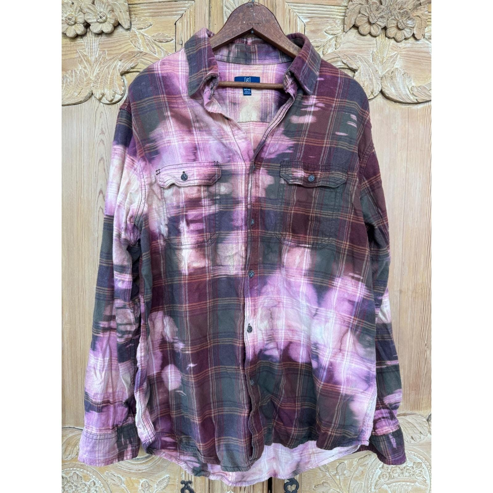 Upcycled Flannel Shirt Angry Cat Patch Grunge Art Large