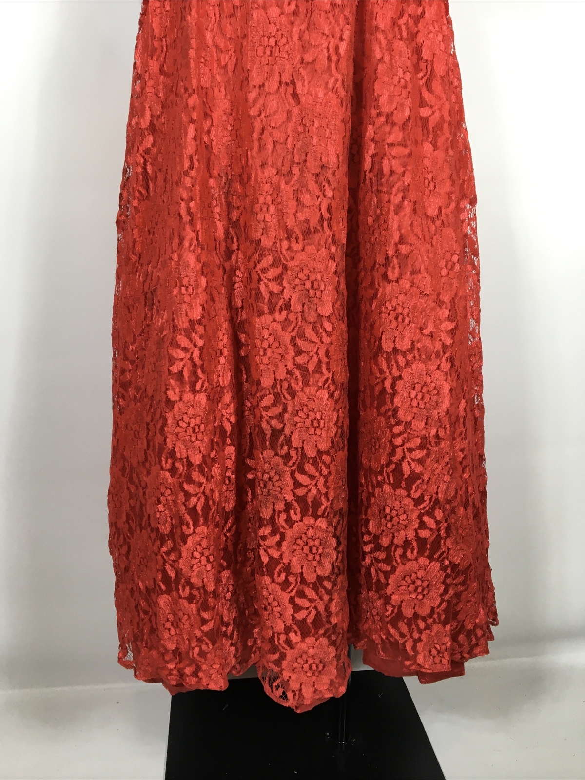 VTG 80s Prom Red LACE PUFFY BUBBLE SLEEVE Party Formal Bows Evening Dress Gown S