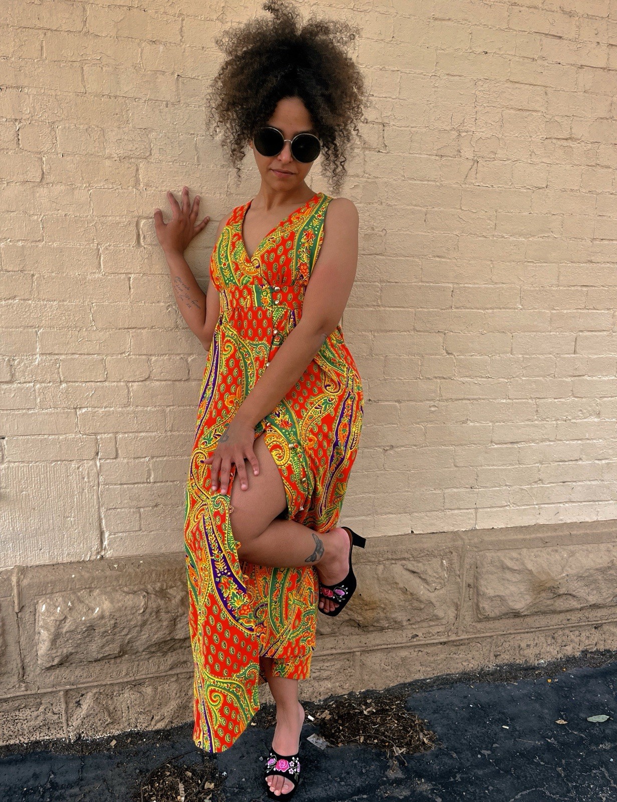 Vintage 60s/70s Psychedelic Dress Retro Neon Print Campus Casual California