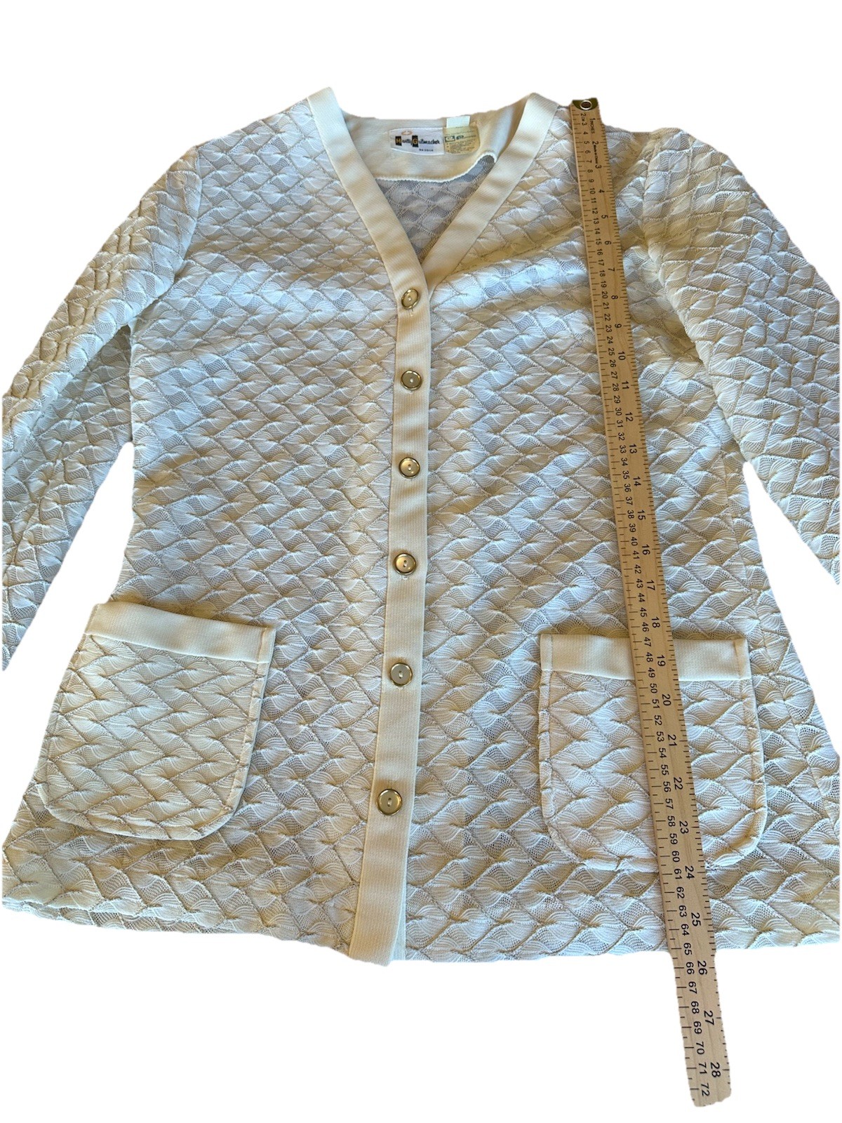 Vintage Retro Marty Gutmacher Polyester White Gold Button Up Blouse Jacket S/M
