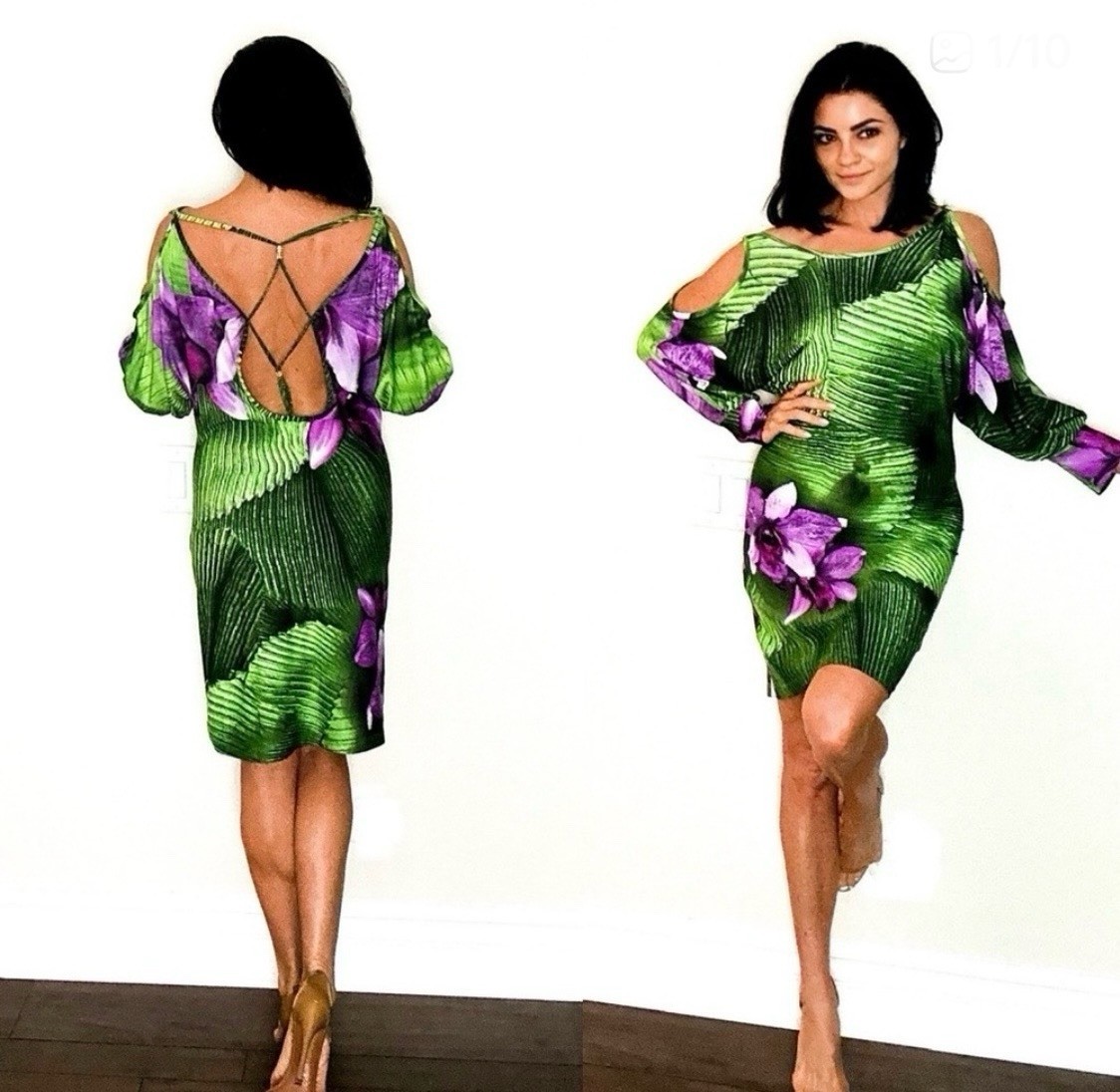 Vintage Runway & Magazine Roberto Cavalli Purple & Green Floral Dress M – XL