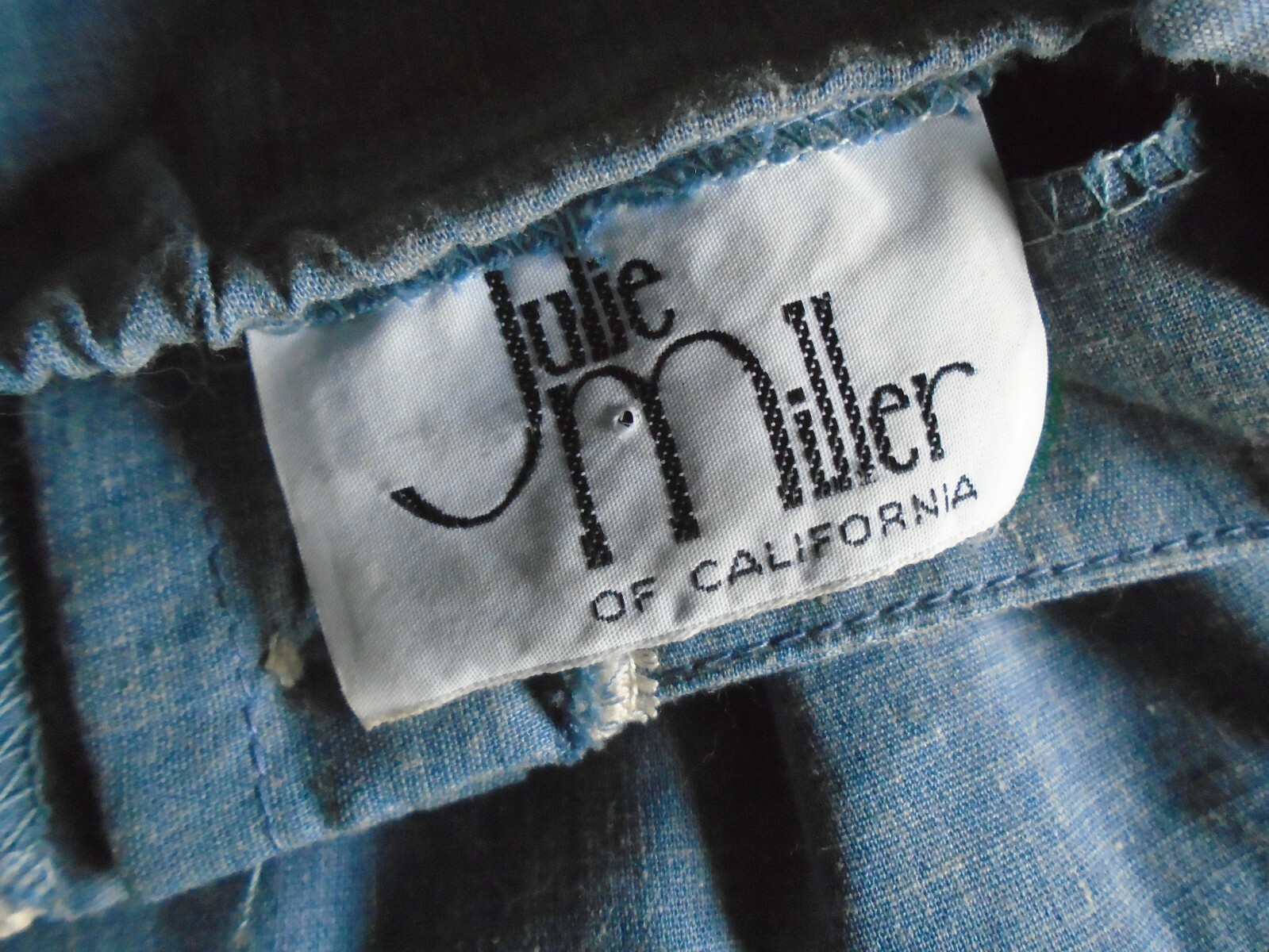 Vintage 1970s Julie Miller Of California Chambray White Lace Bib Prairie Dress