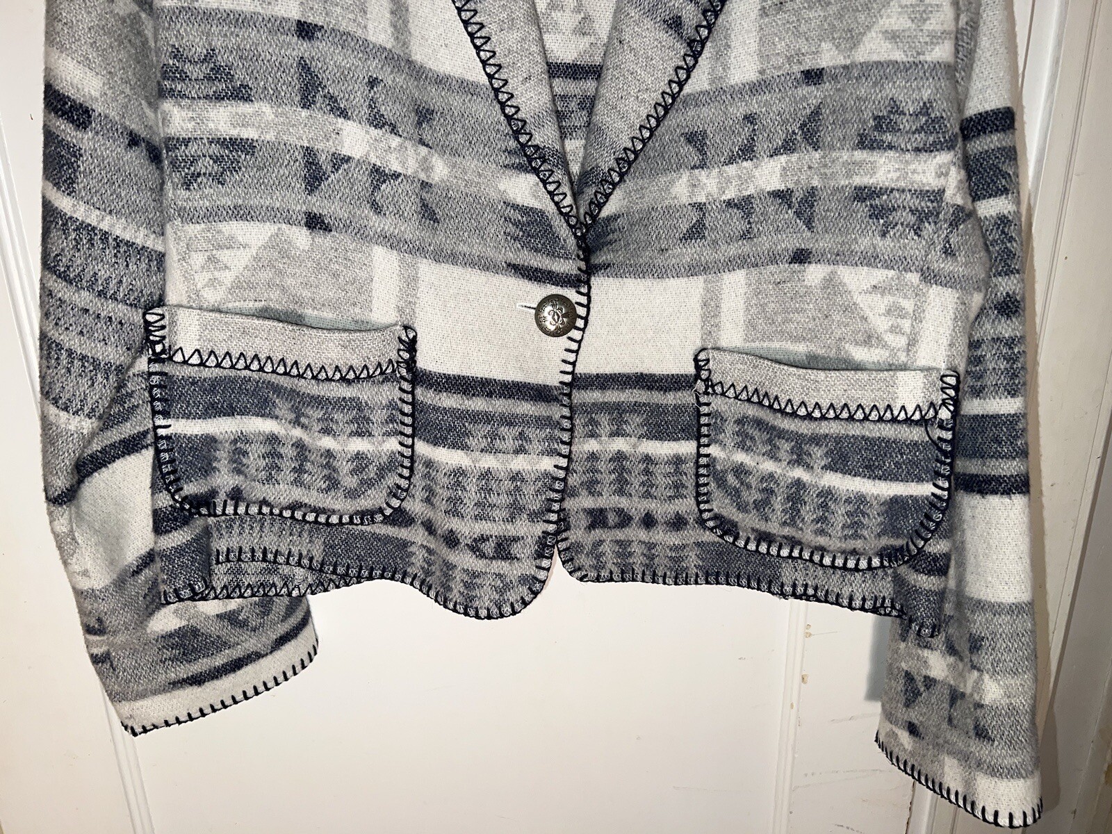 Rhonda Stark Vintage Wool Blend Jacket South Western Aztec Design Size L. c898