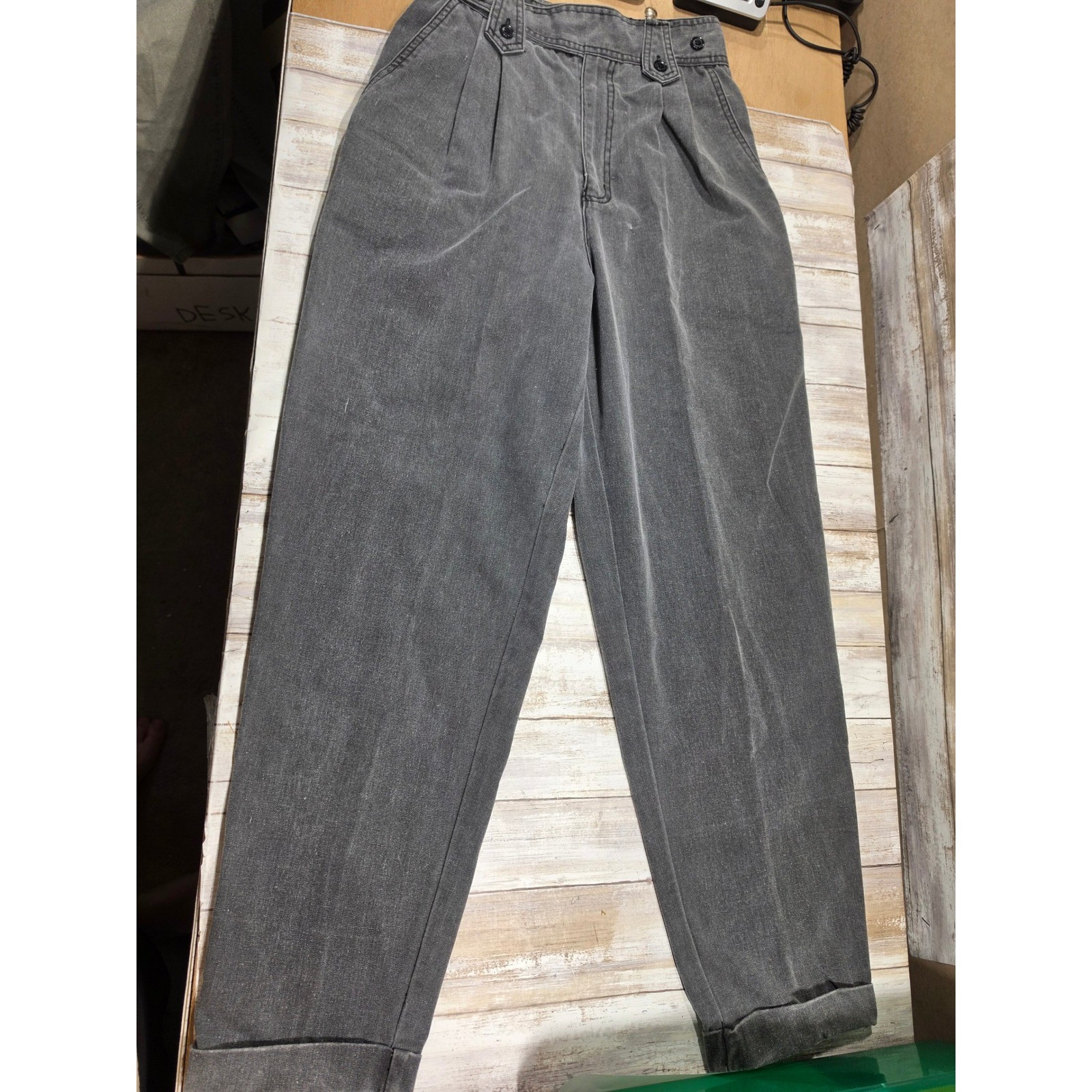 Justin Allen Vintage High Waisted Pleated Tapered Trousers Charcoal Grey 7/8