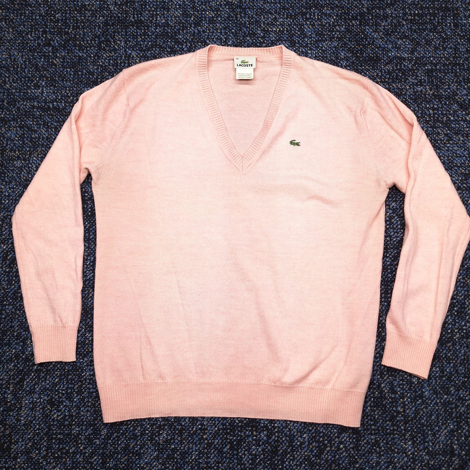 Vintage Lacoste V-Neck Sweater Virgin Wool Pink Size 48(Mens M.)(Womans L-Xl)