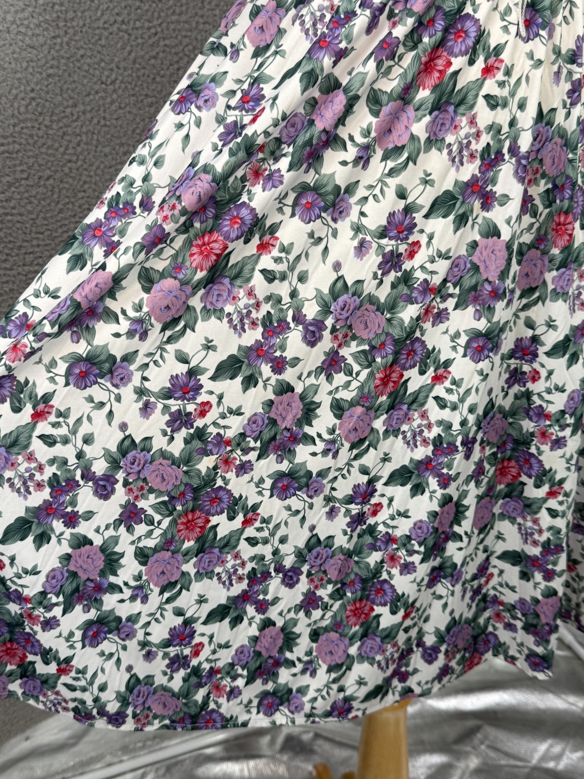 Vintage 1980s Midi Tea Length Dress S Tabby of California Fit Flare Puff Sleeve