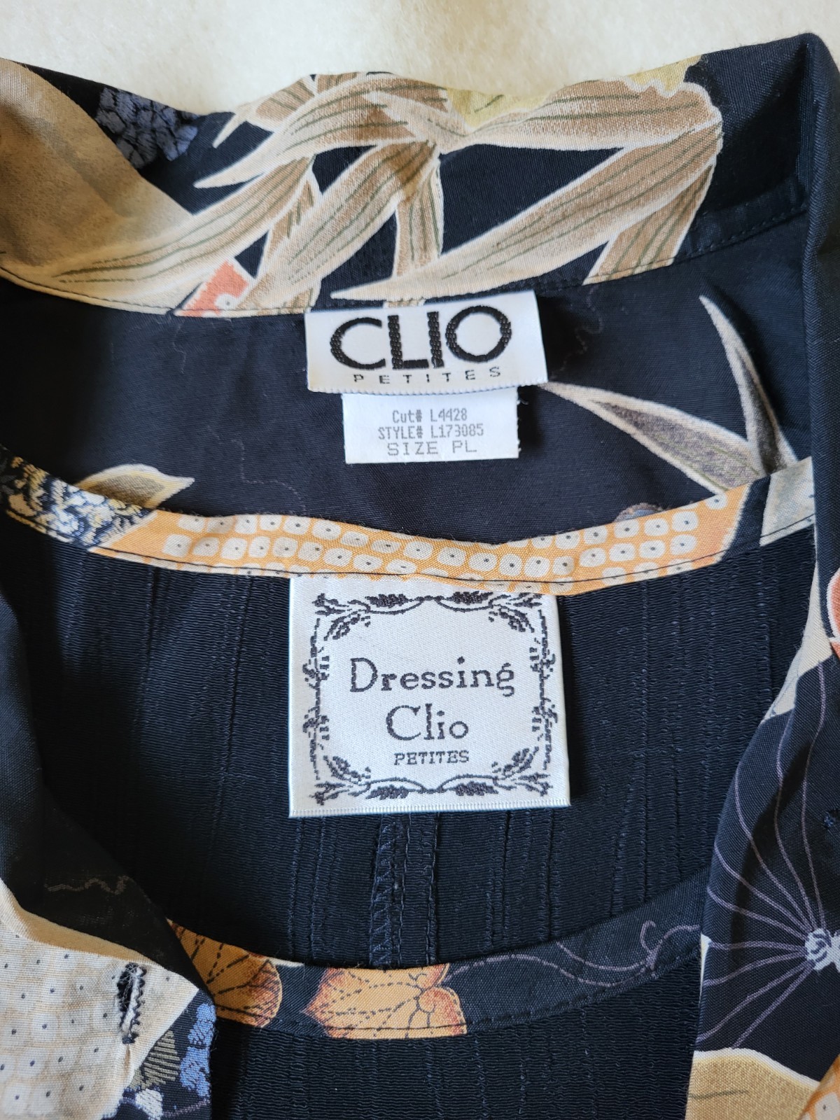 Vintage 90’s Tank Dress & Blouse Size PL Black Asian Print USA By Dressing Clio