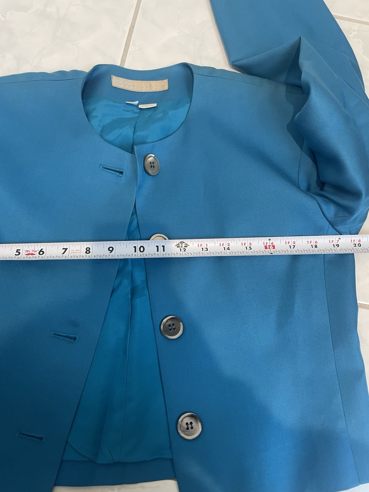 Vintage Perry Ellis Portfolio Blue Silk Blazer Shiny Buttons Old Money Size 6