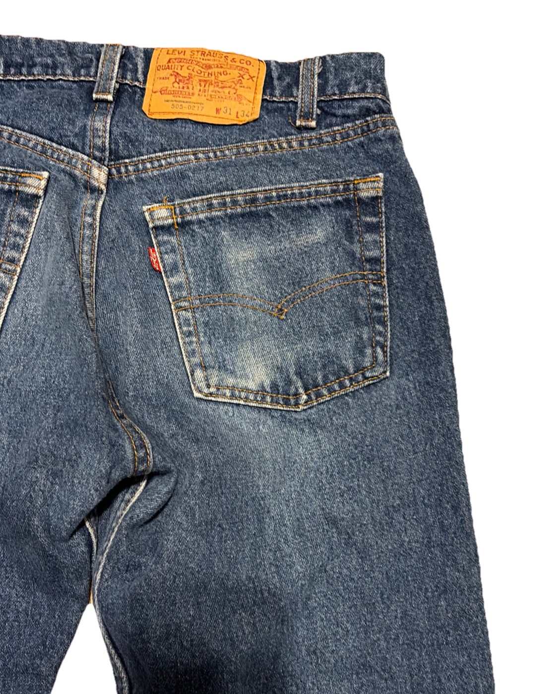 Vintage Levis 505 0217 Red Tab Blue Jeans Denim Fades Raw Hem 30×29 USA Made 80s