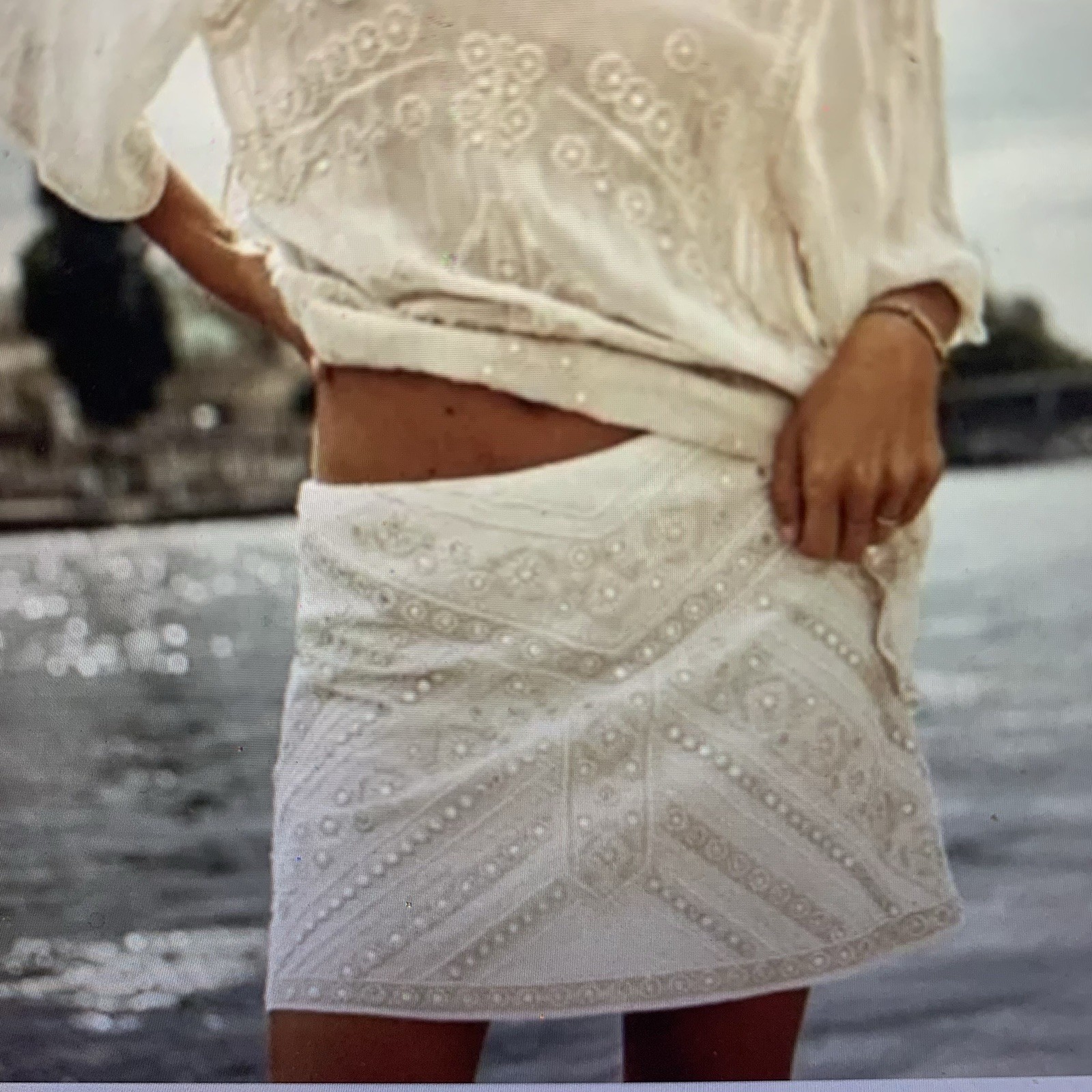 NWT Zara Embroidered Mini Skirt Boho Women Size S beige Linen Coachella