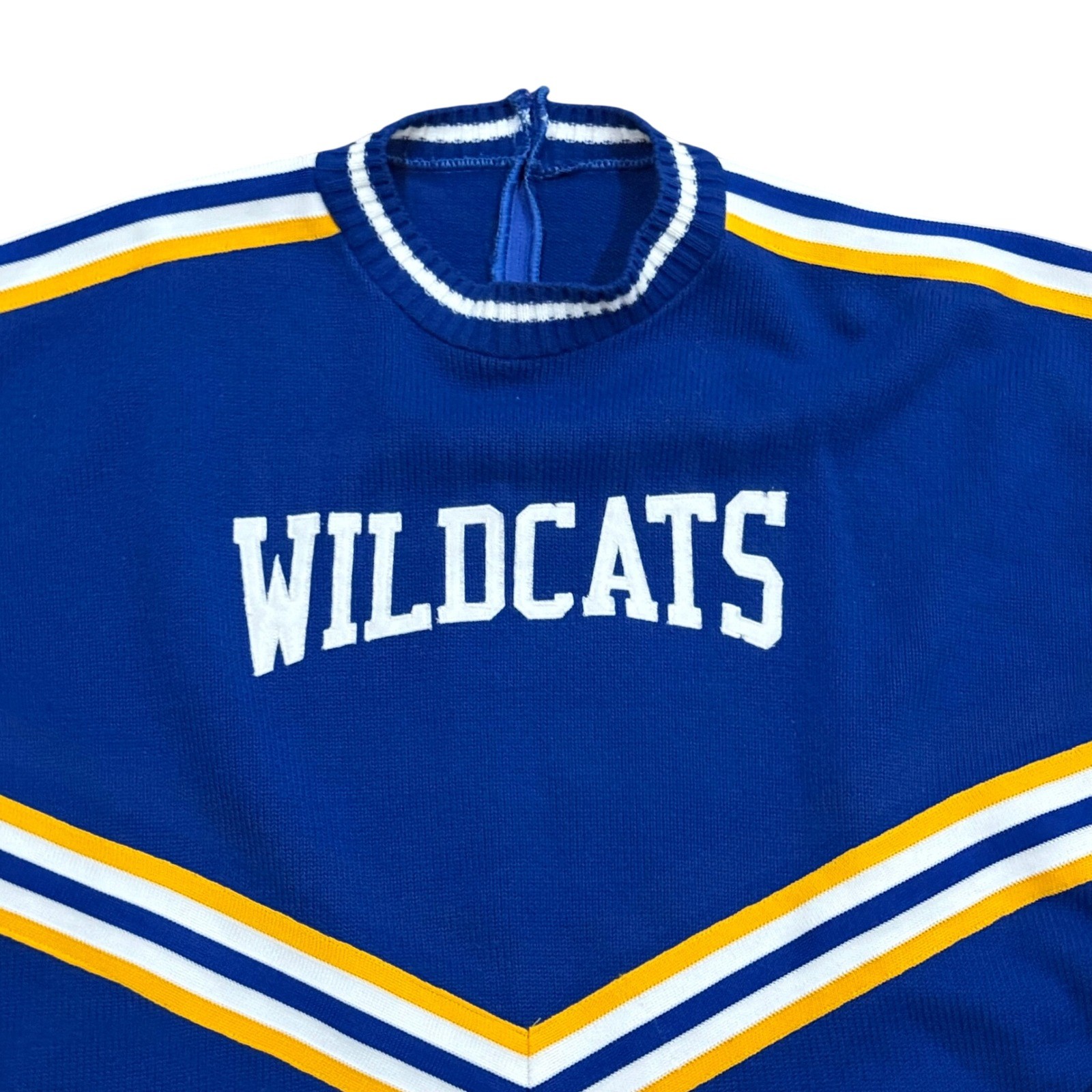 Vintage Wildcats Cheerleading Sweater Royal Blue Yellow White Chevron XL