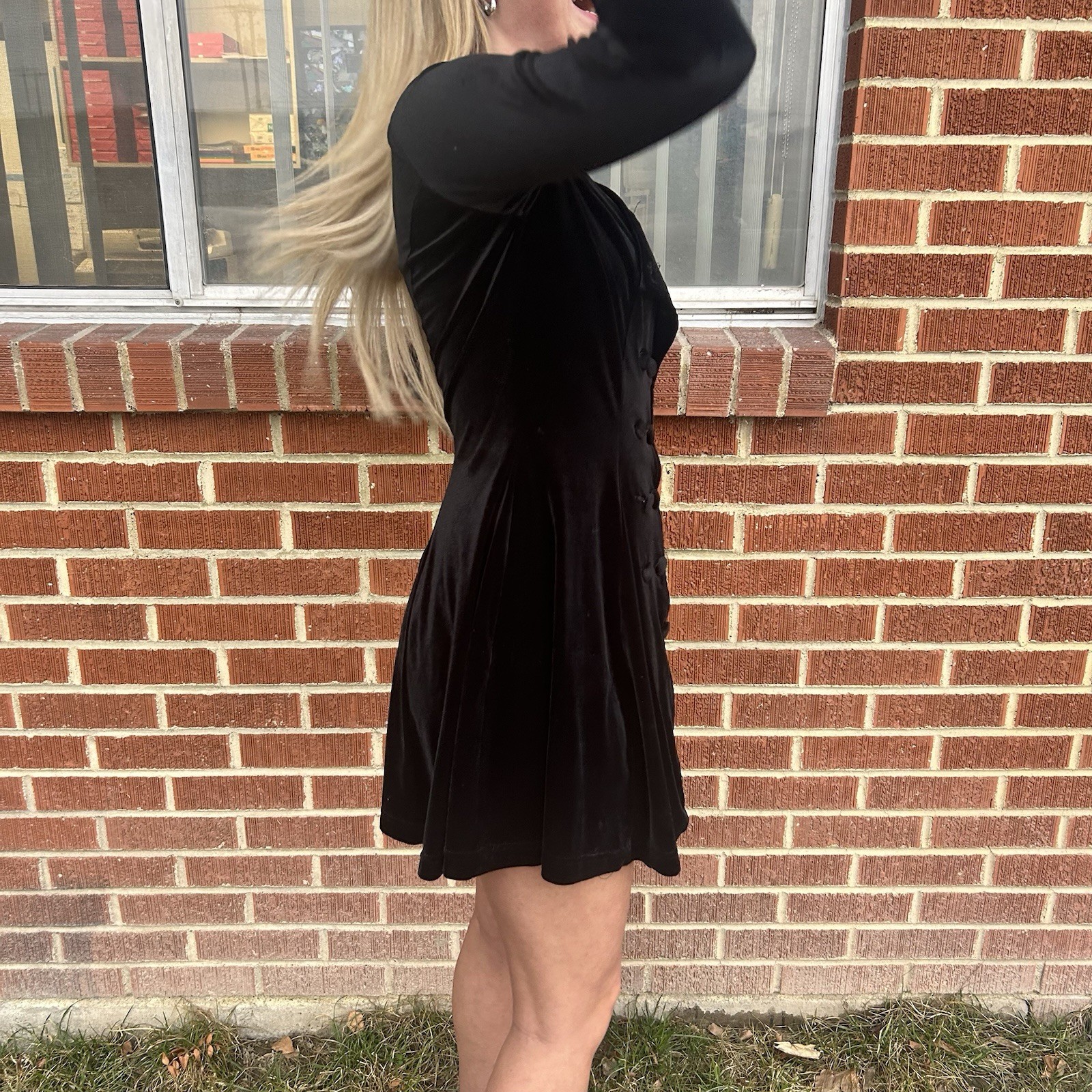 Vintage Luly K Velvet Velour Long Sleeve Mini Dress 80s 90s Y2K Double Breasted