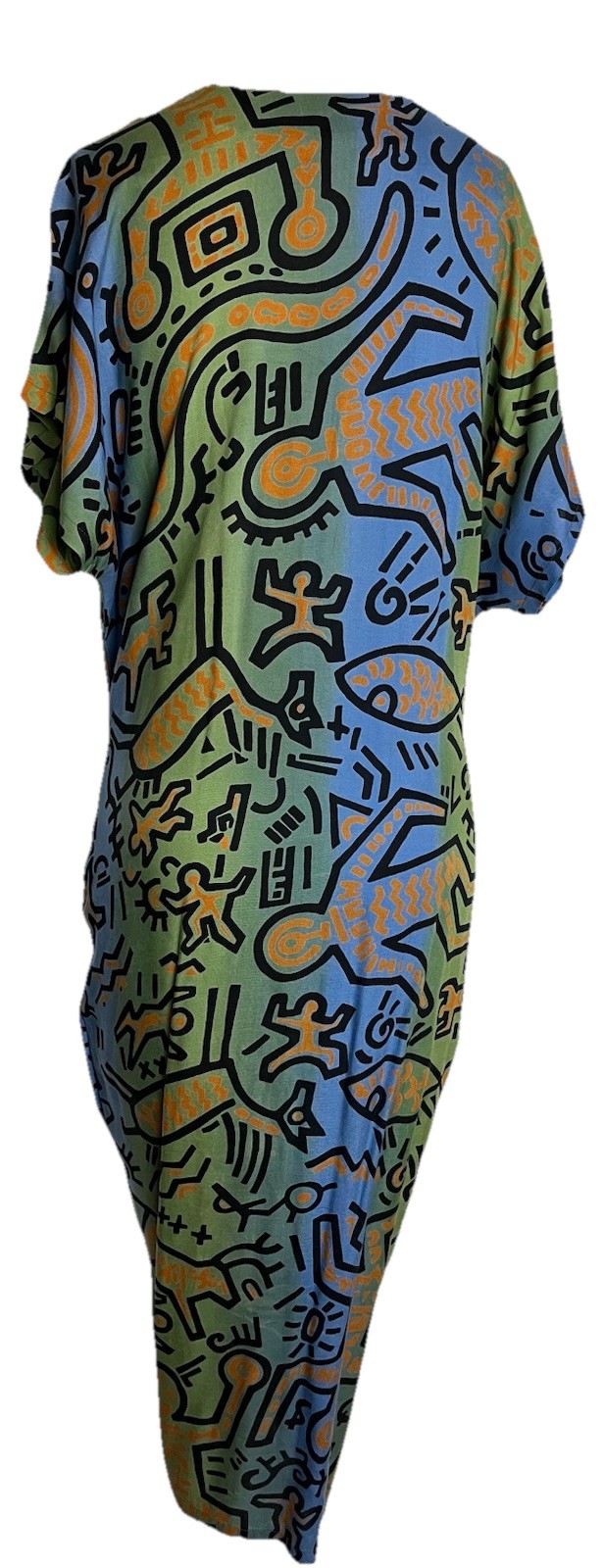 90s RARE Haring Style Pop Art Graphic Dress Dancing Figures Passport Pier 1 Sz.S
