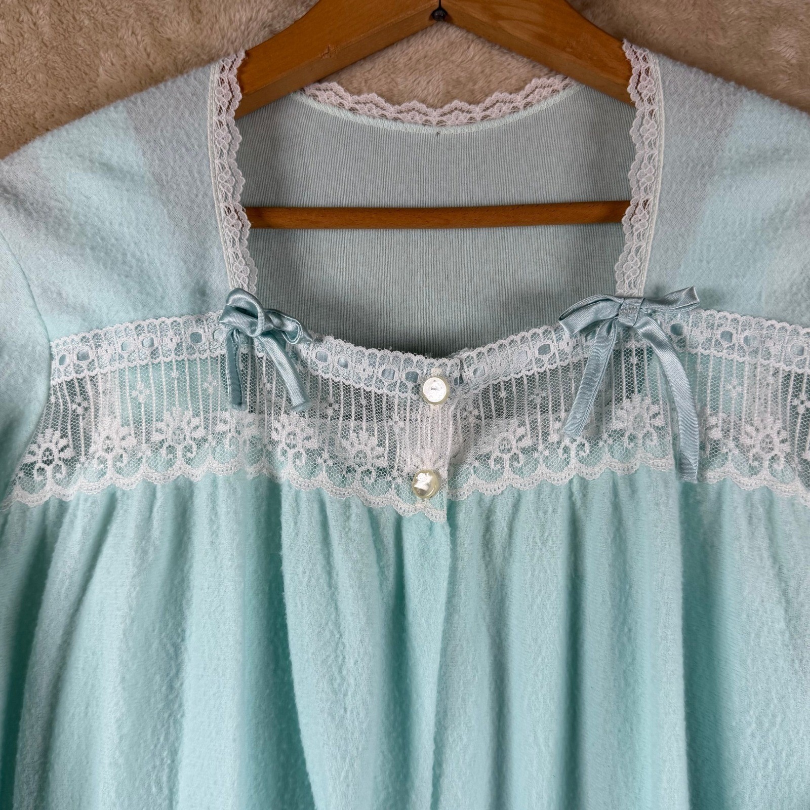 Vintage Glencraft Lingerie Nightgown Small Mint Blue Lace Trim Union USA Made