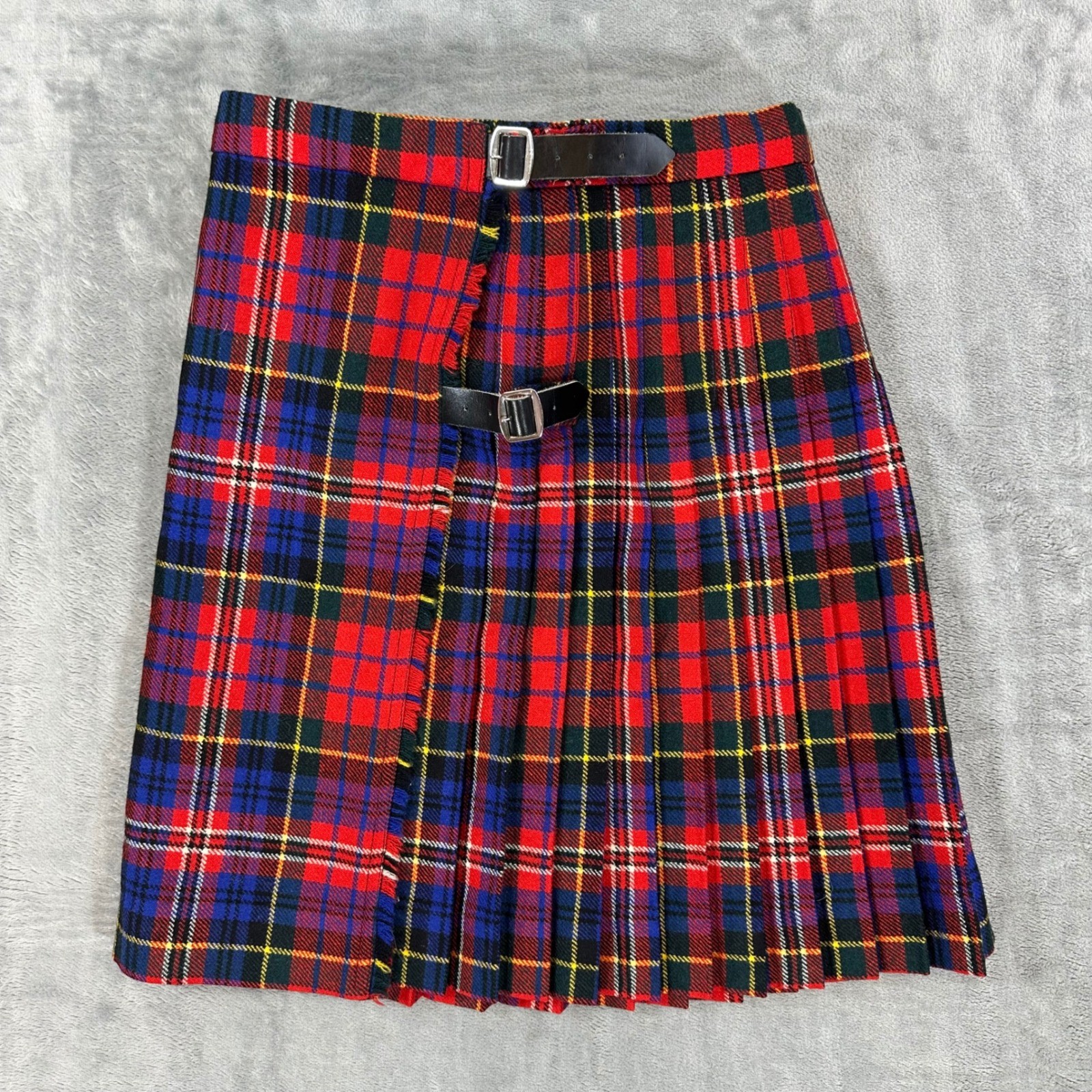 Vintage Glen Avon Wool Tartan Kilt Skirt Women’s Size 24 Red Blue Plaid Scotland