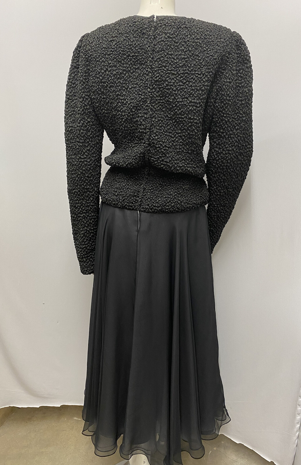 Vintage William Pearson Dress Black Top is All Puckered Cocktail Style Size 10 8