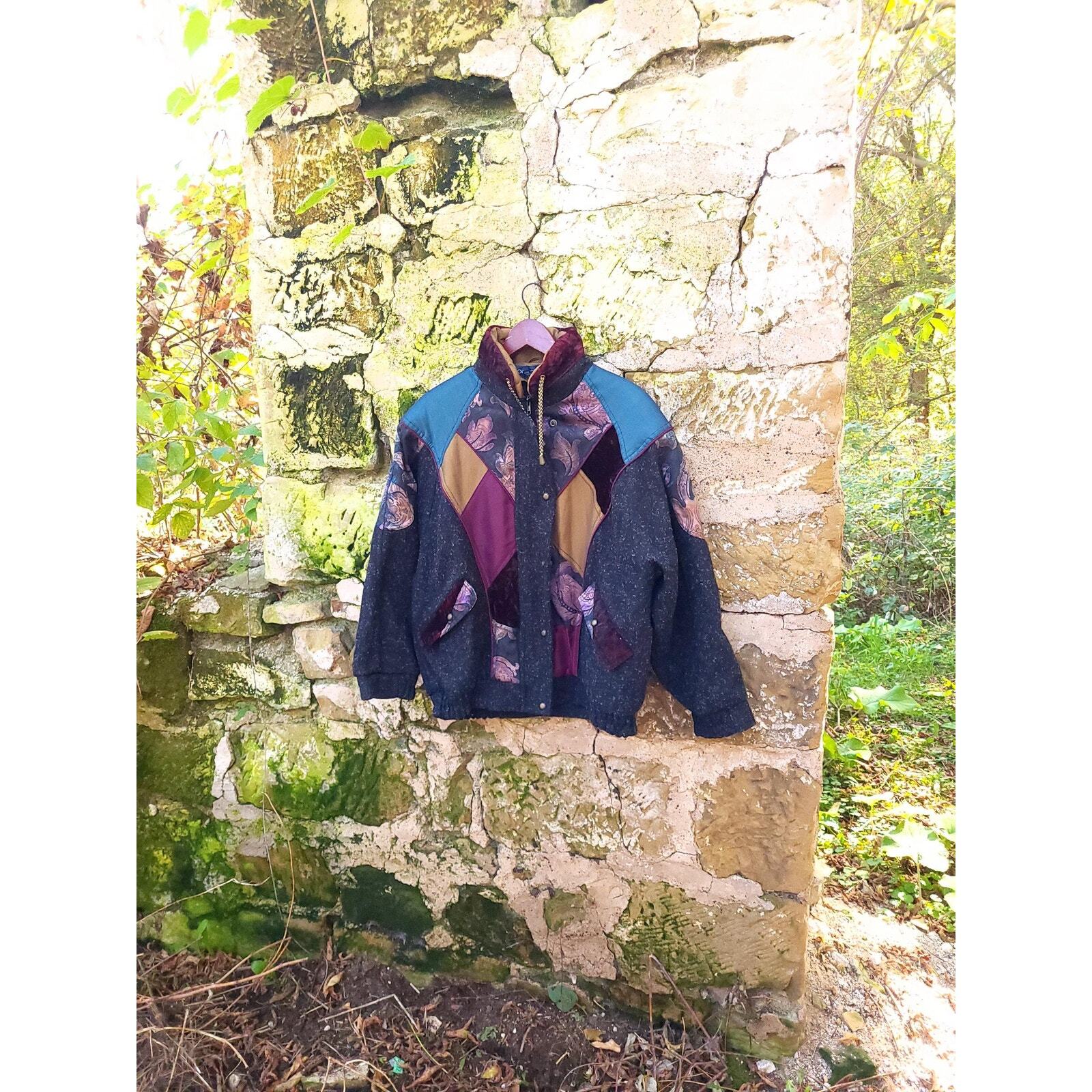 Vintage 1980’s to 1990’s Wool Nylon Floral Bomber Overcoat / Rock Creek / Large