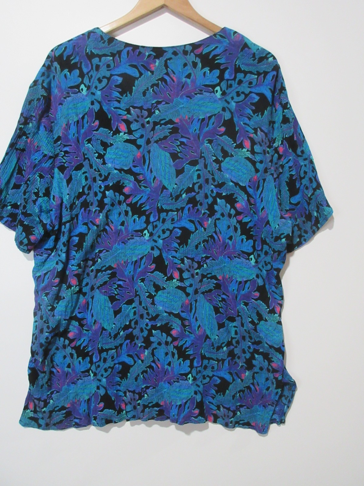 Sz 24 Vtg Ship ’n Shore Blouse CRINKLE Cottagecore Grandma 80s Blue Floral USA