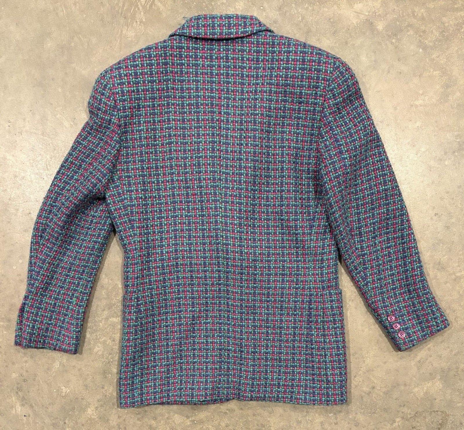 Vintage Liz Claiborne Collection Tweed Blazer Wool Blend Sz 4 Blue Pink 90s