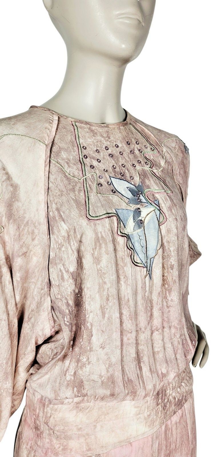 VTG 80s Marc D’Alcy Paris Hand Dyed Beaded Embroidered Floral Artsy Boho Dress