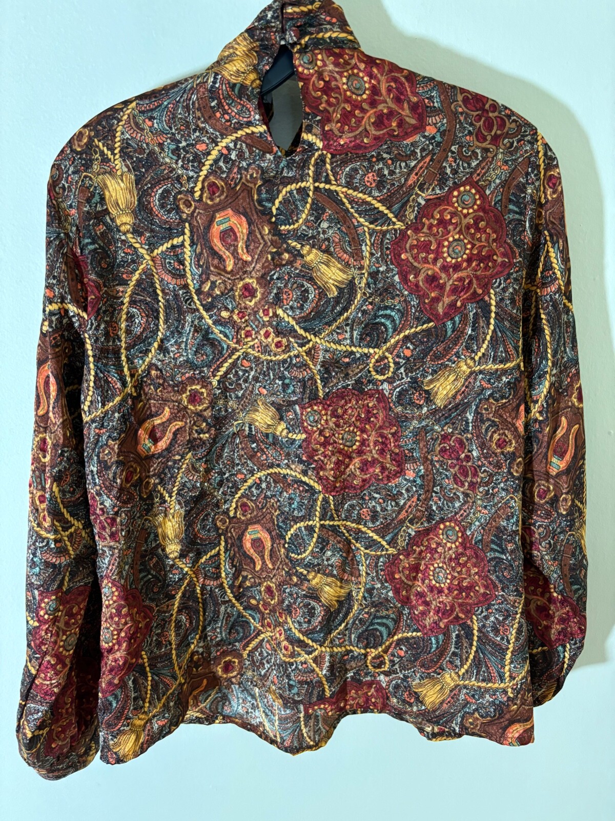 Vtg 80s NOTATIONS BAROQUE Print SECRETARY CAREER Puff Sleeve ACADEMIA Blouse 8 M