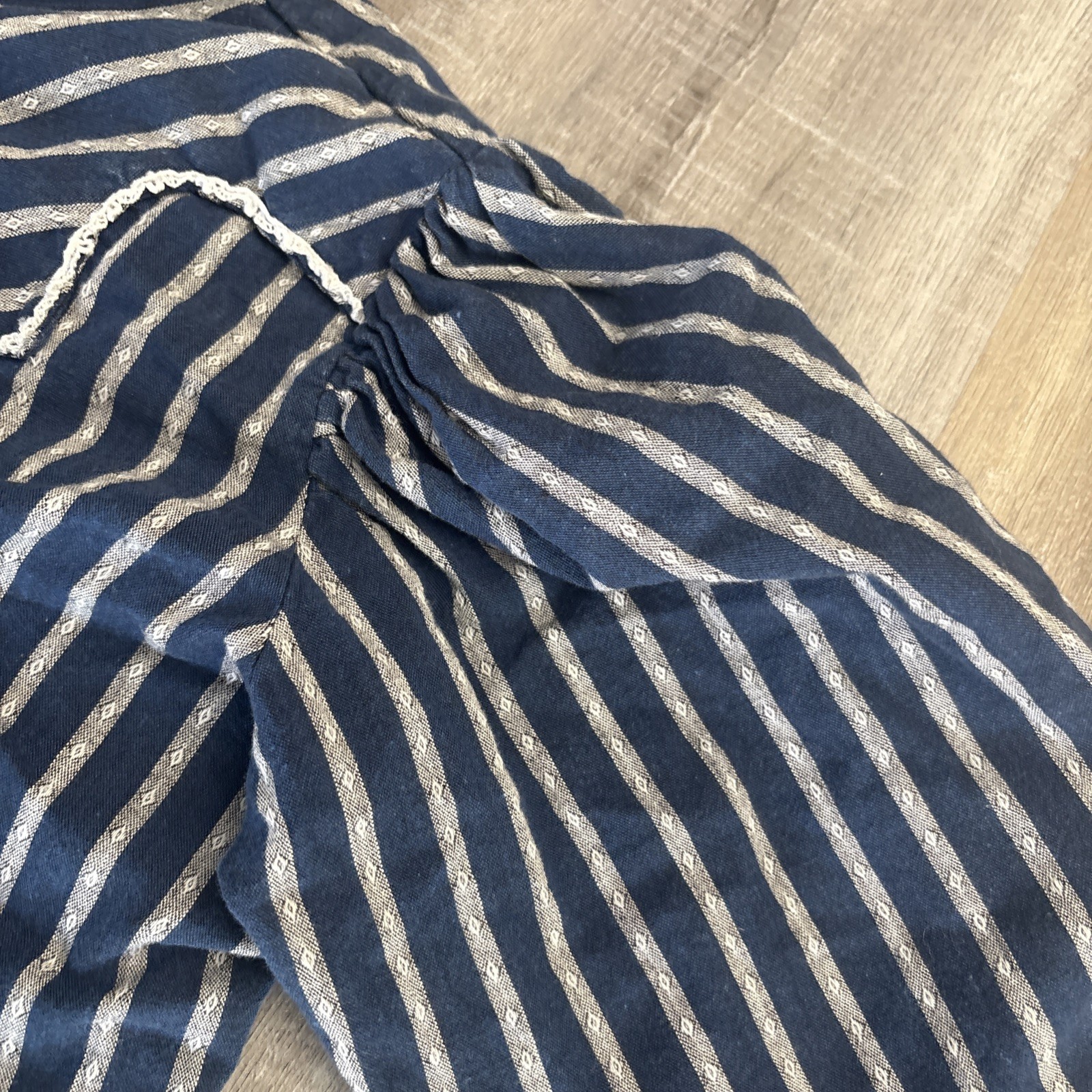 Vtg Miss Rodeo America Prairie Western Blouse Blue Stripe Puff Sleeve Cowgirl