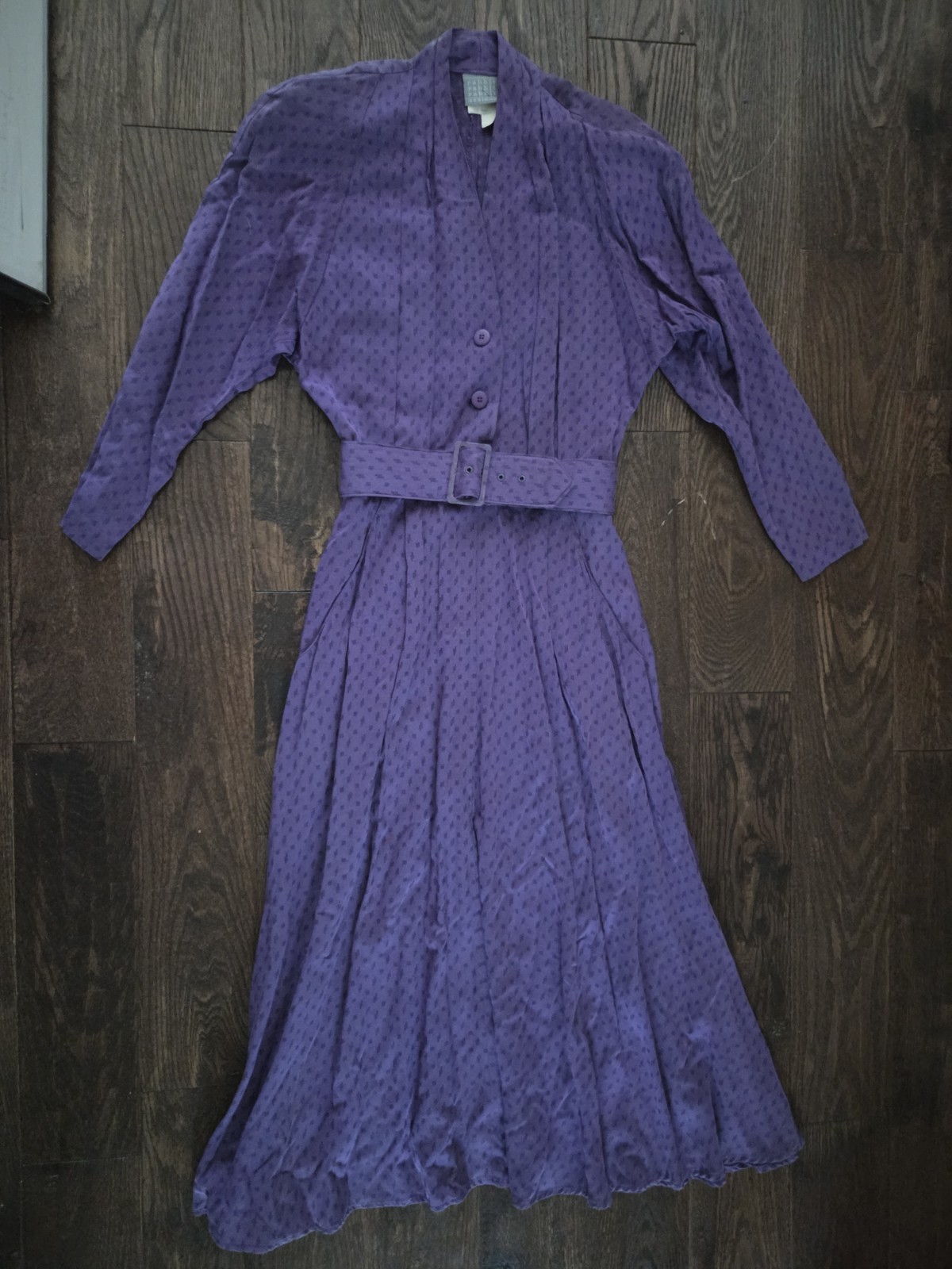 Vintage Rabbit Rabbit Rabbit Designs Purple Belted Midi Dress Sz 6 Dolman Sleeve