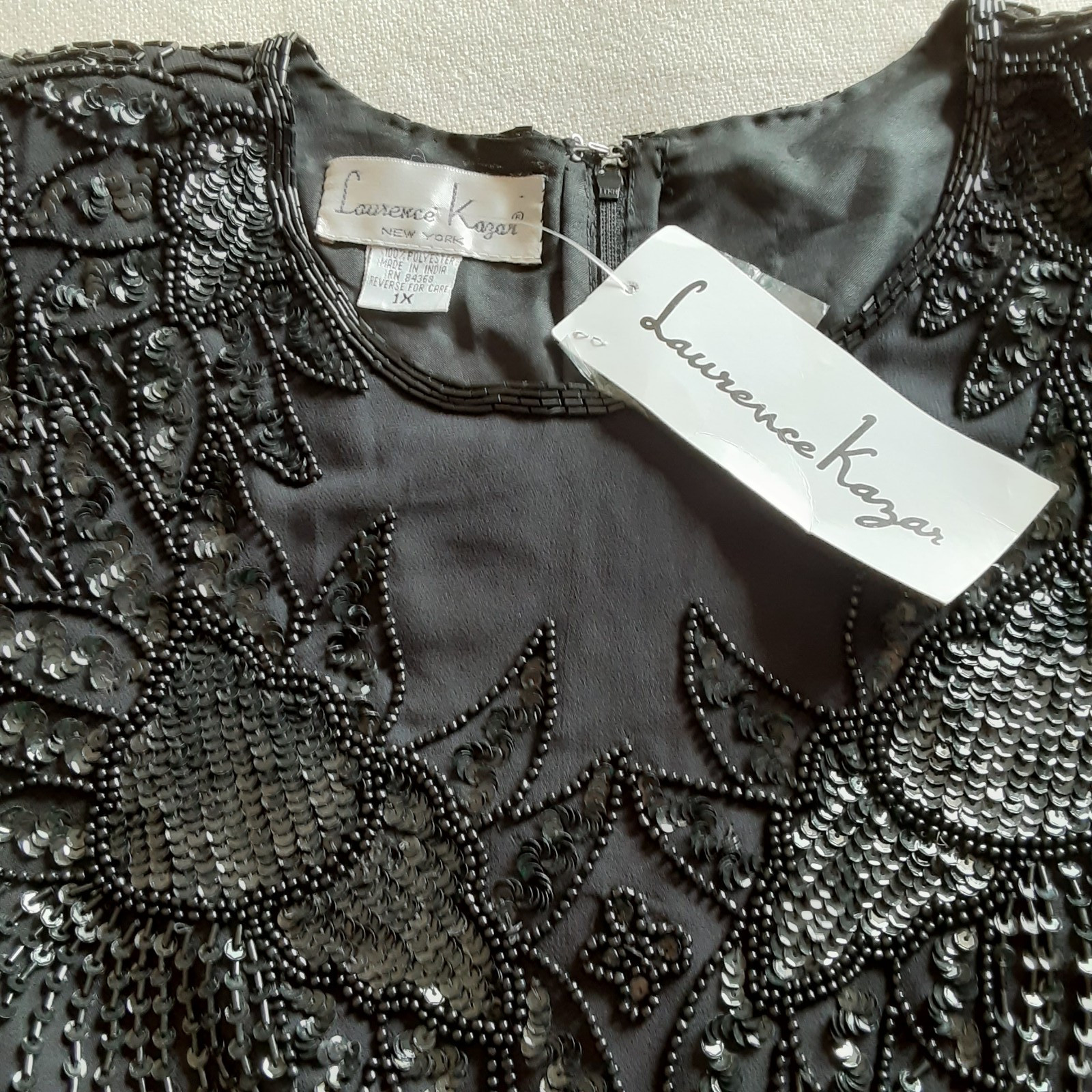 Laurence Kazar Black Beaded Formal V’ed Hem Top 1X (RUNS Small) New Vintage