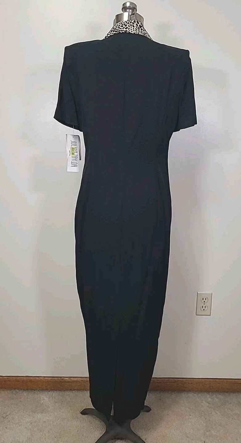 Vtg Julian Taylor Dress 12 Black Animal Print Double Breasted Long NOS 90s