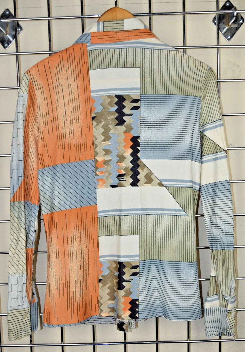VTG Lady Arrow Shirt Size S 60s Striped Collared Thin Poly Mod Orange Blue Taupe