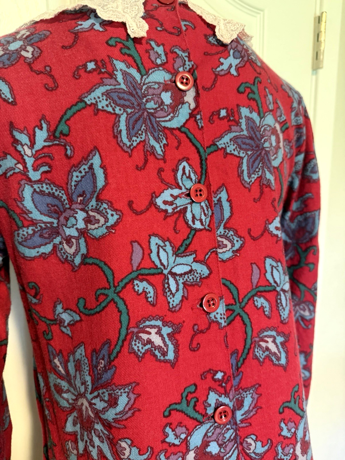 VTG 80’s LAURA ASHLEY DEEP PINK FLORAL W/ LACE COLLAR DROP WAIST DRESS SZ 10
