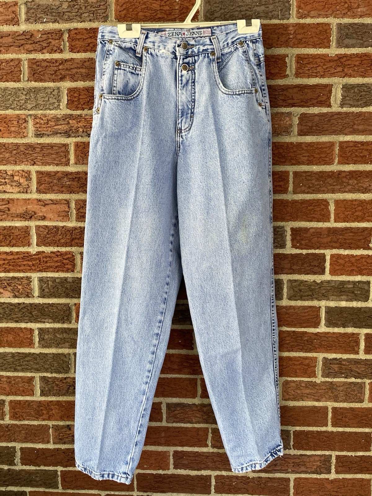 Vintage Zena 90s Y2K High Waist Denim Distressed Tapered Blue Mom Jeans 26 Waist