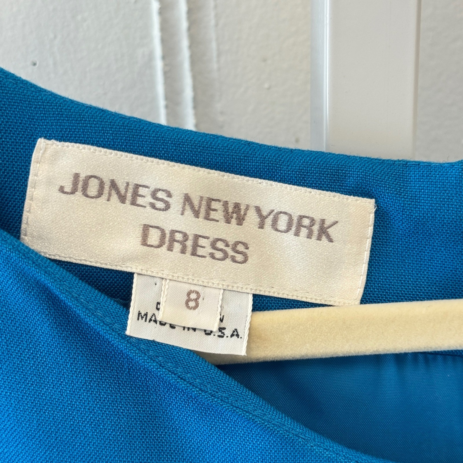 Vintage Jones New York Knee Length Dress Blue Cap Sleeve Sheath Career Size 8
