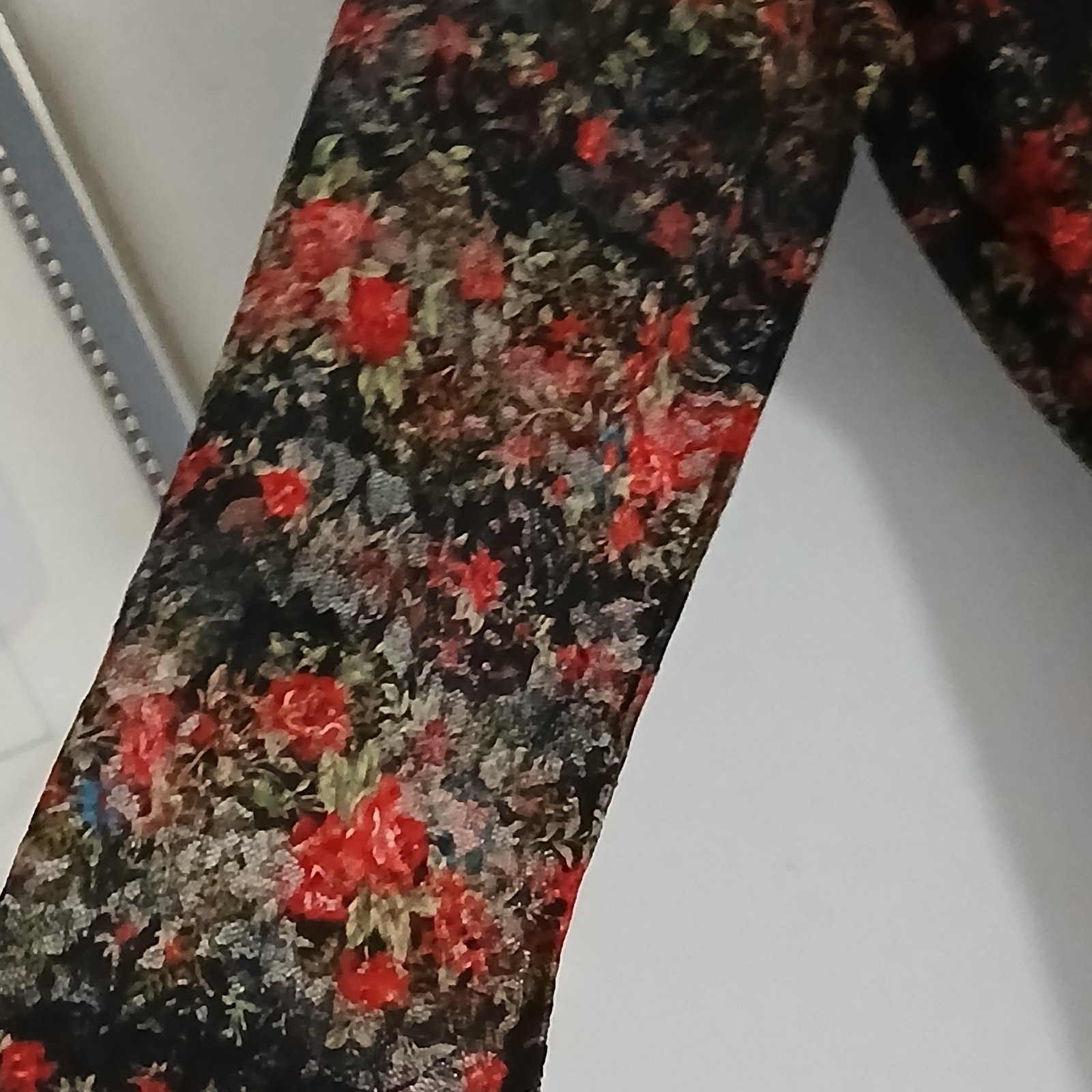 Vtg Y2K Dark Romantic Floral Top Sz M Black/Red 3/4 Sheer Sleeves Gothic
