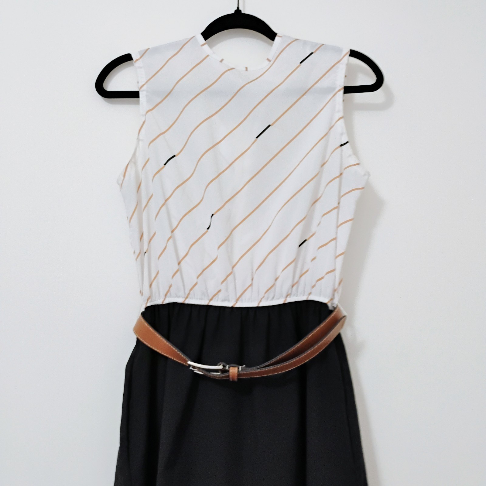Vintage 80s Belted Dress With Jacket Short Sleeves Louisa Size 10 Black White