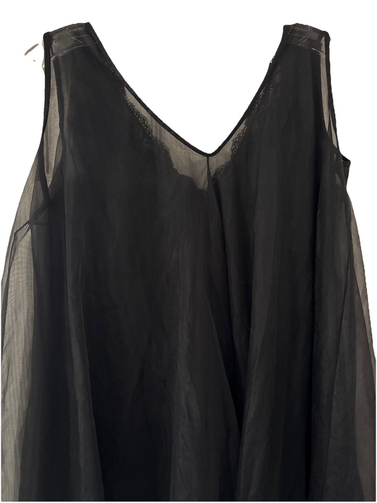 Vintage 60s 70s Black Chiffon Peignor Babydoll Nightgown Size Small Sheer Lace
