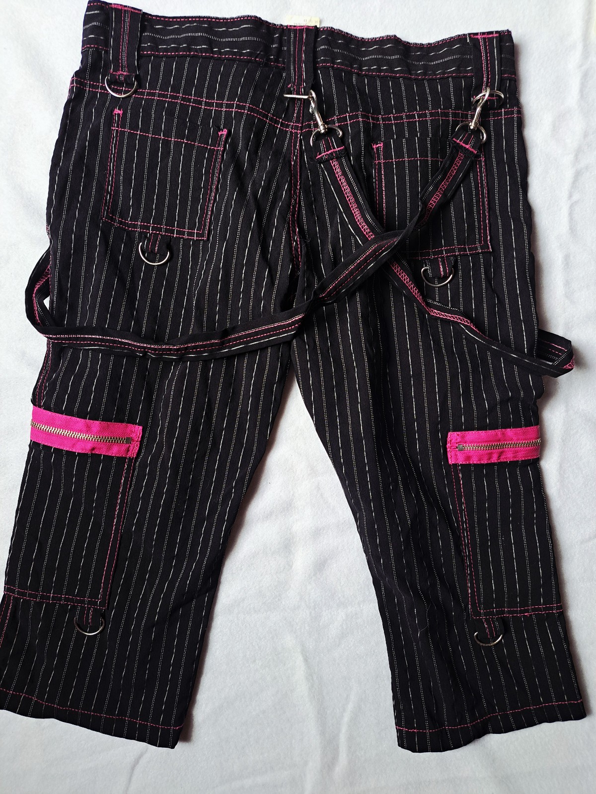 RARE VTG Serious Clothing Black Pink StretchPinstripe Bondage Capris Y2K size 13