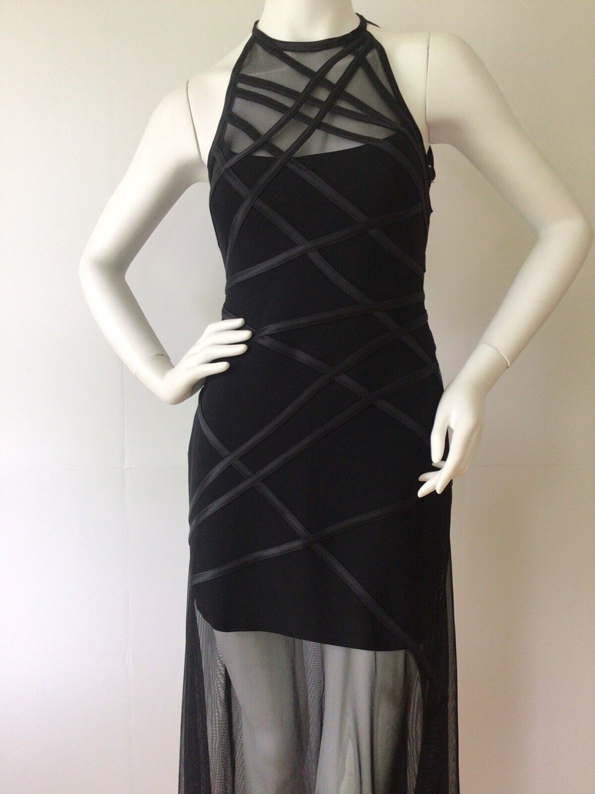TADASHI Black Mesh Illusion Formal Cocktail Dress (Size 4)