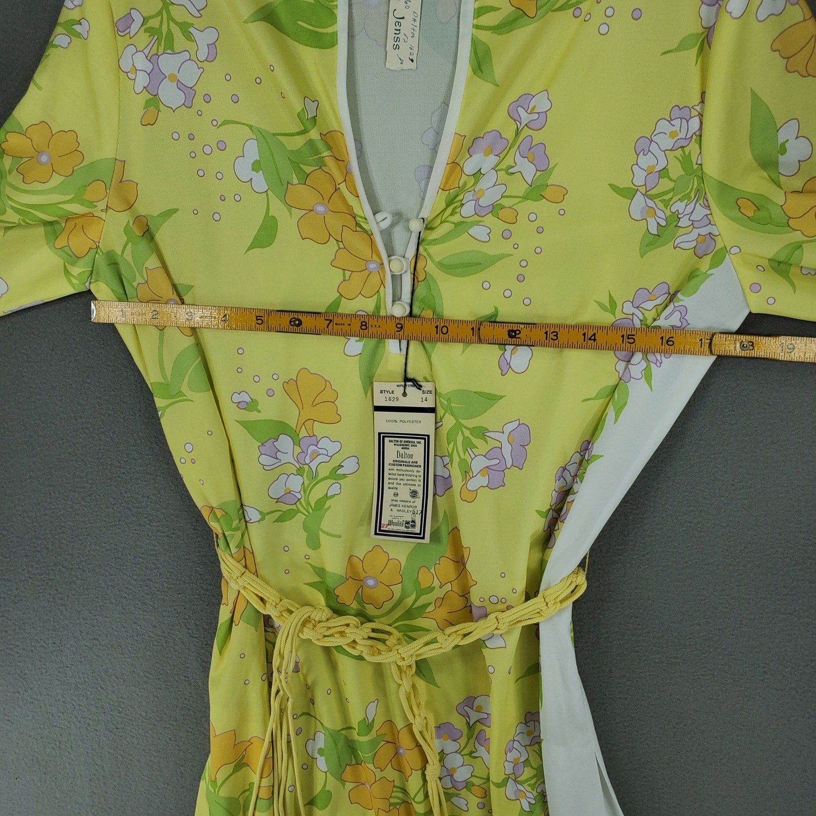 Dalton Floral Tunic Dress Women 14 Yellow Vintage 70s Mod Retro NEW Belted