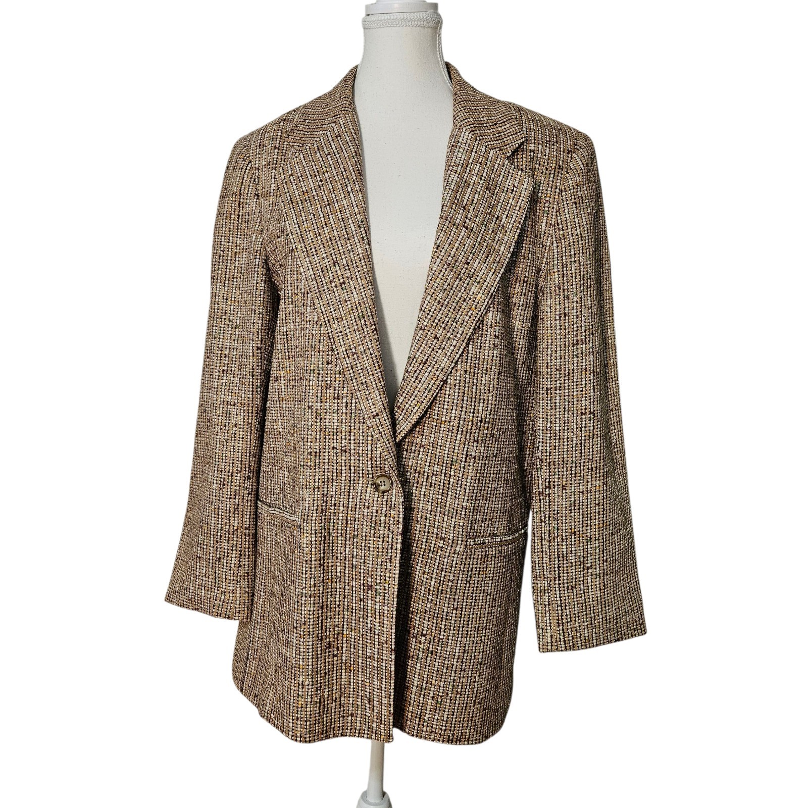 Vintage 100% Silk Hand Woven One Button Blazer Gold Sparkle Thread for Holidays