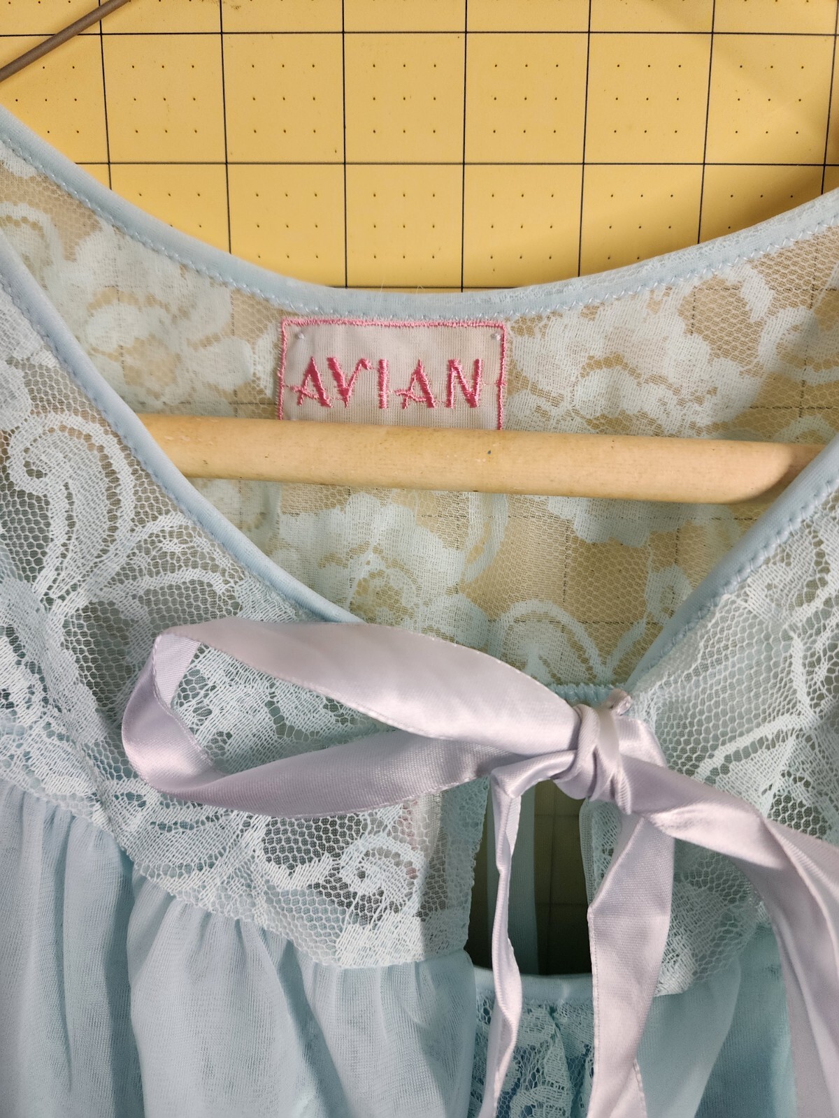 Avian Light Blue Peignoir Set Nightgown Robe Floral Lace Nylon Sz Small NWT
