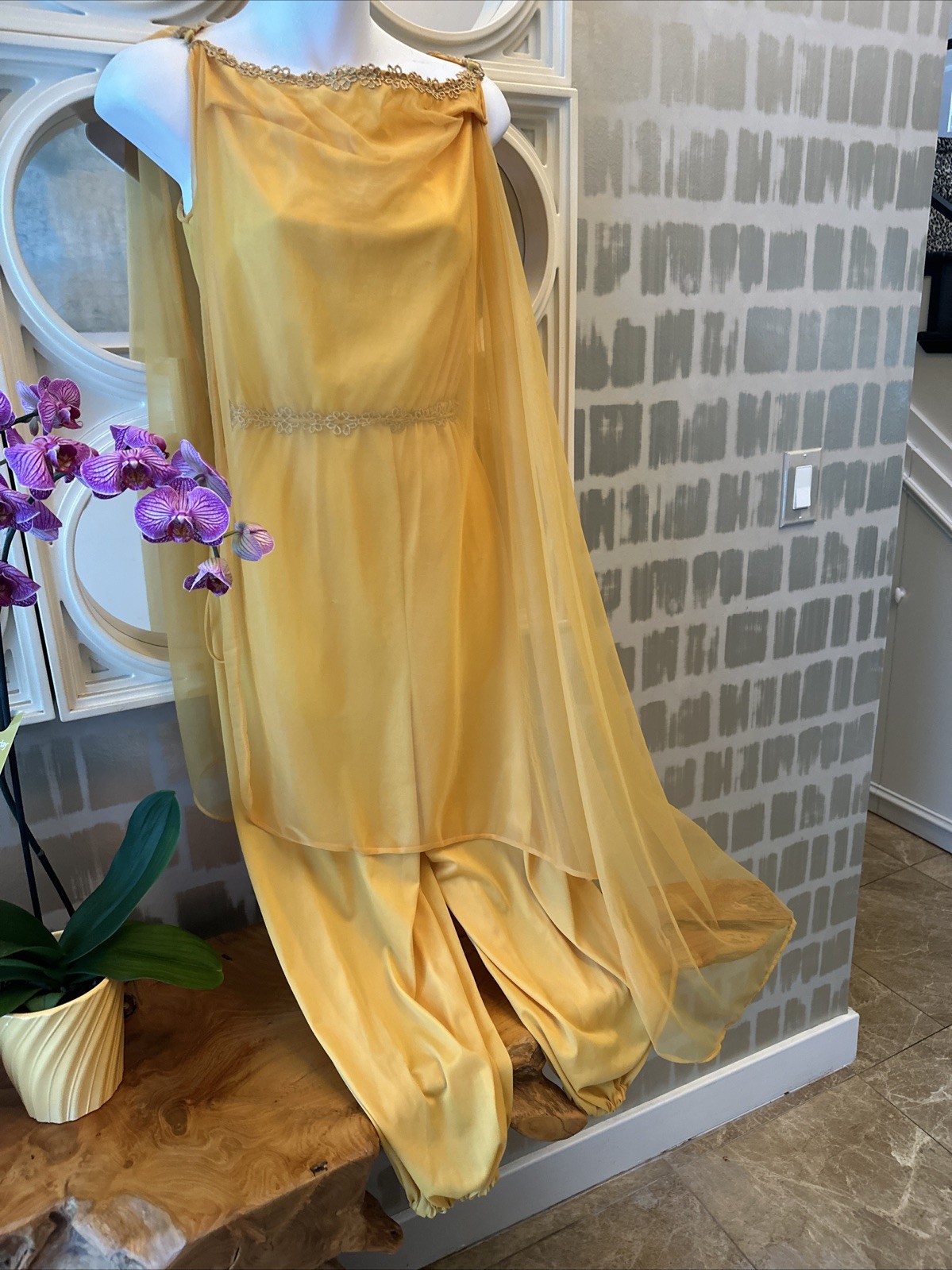 Glydons Hollywood 50s Apricot One Piece Harem Pants & Overlay Lounging Outfit M