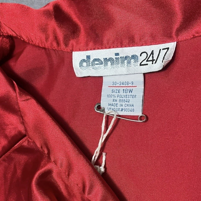 Vintage y2k Red Satin Ruffle Clowncore Denim 24/7 Sz 18W (XXL) Plus Size Blouse