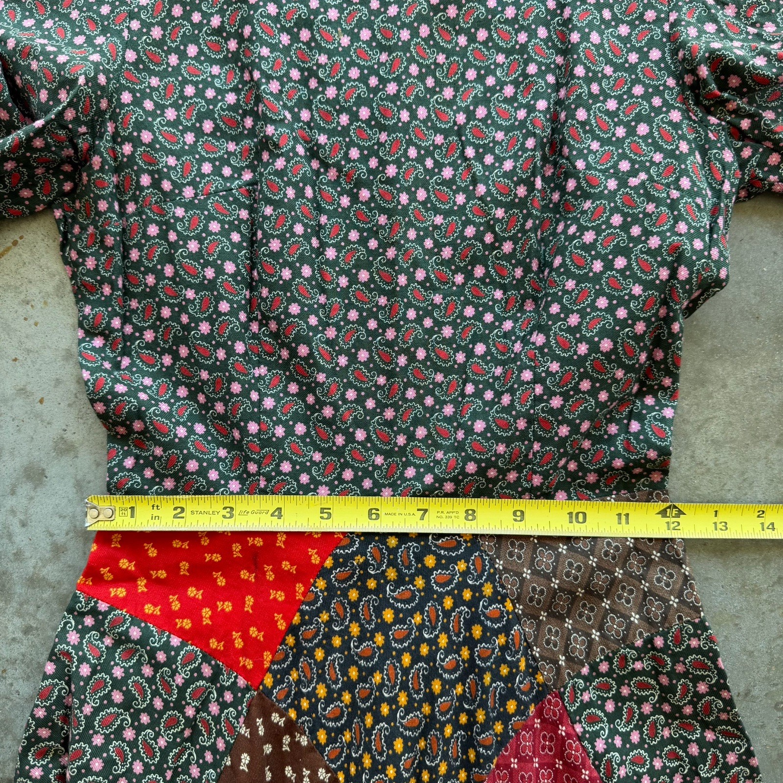 Vintage 70s Paisley Patchwork Dress Size 7 (XS) Long Sleeve Hippie Boho Festival